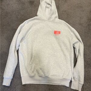 White Fox Boutique Light Gray Hoodie with Pink Logo Size Small